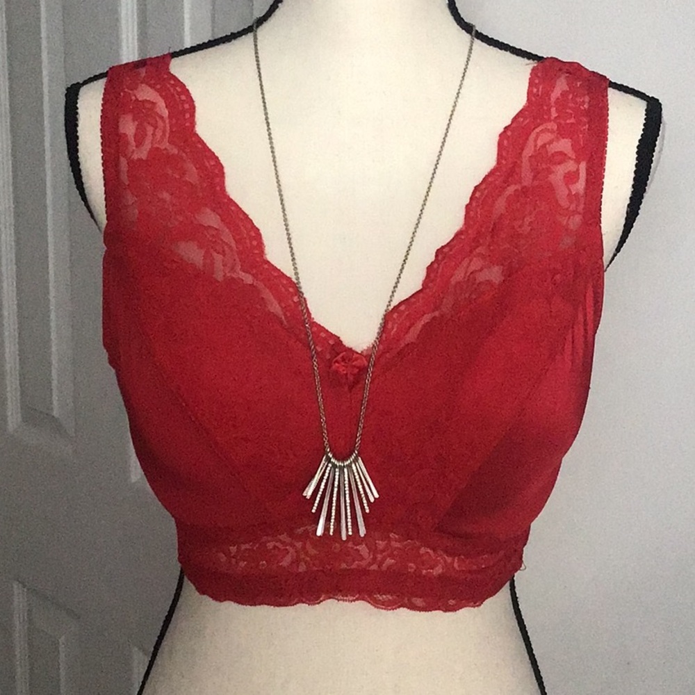 Red lace bralette (L) Rhonda Shear EUC